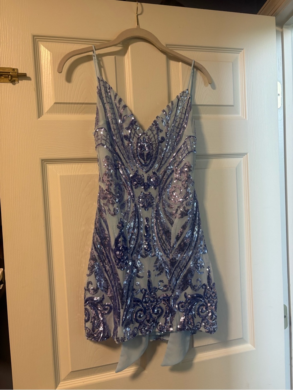 Lucy in the Sky Light Blue Slip with Dark Blue and Silver Sequin Appliqué